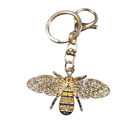 Bee Rhinestone Keychain Gold Tone Purse Clip - Picture 2 of 6